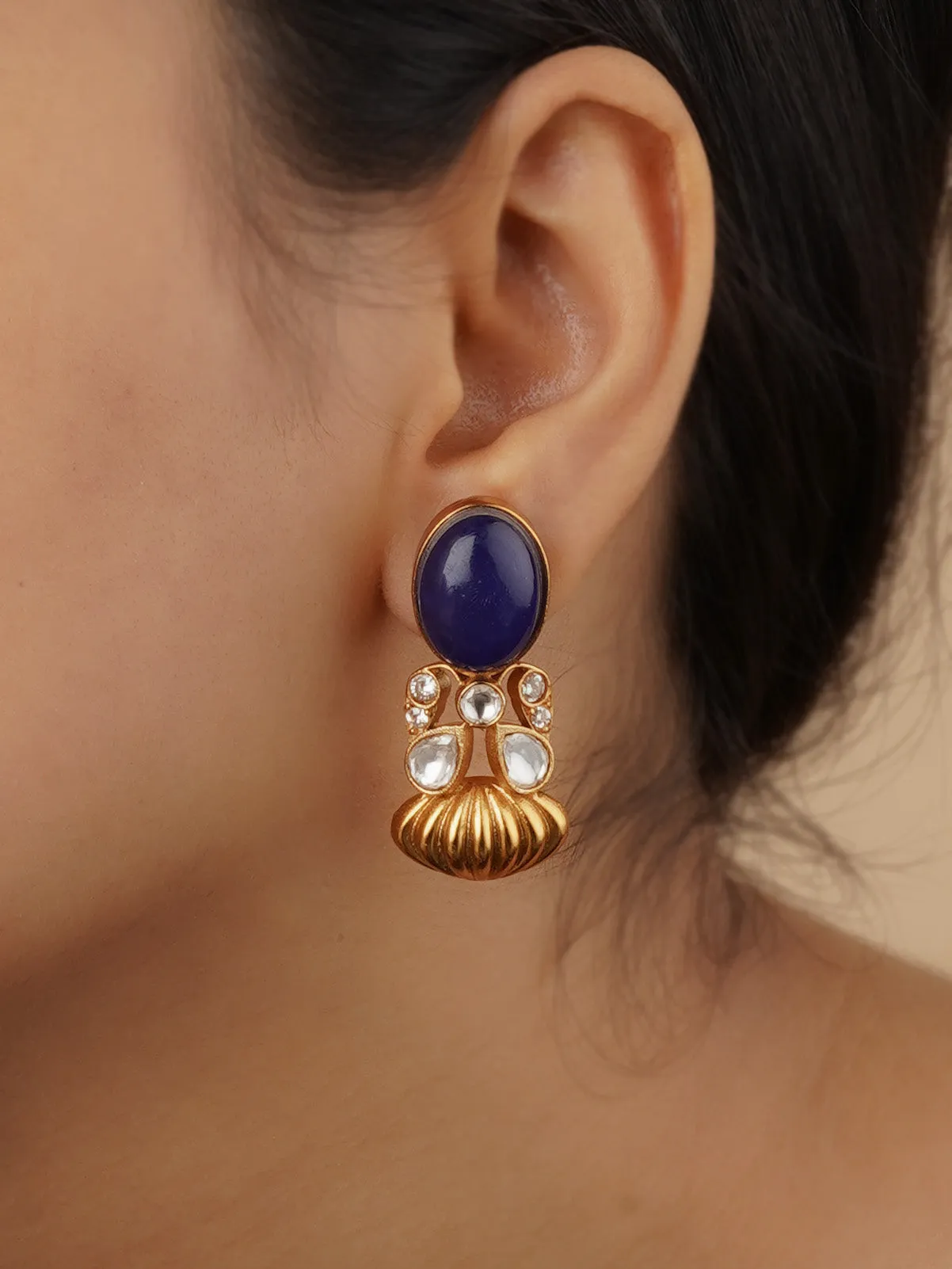 Blue Color Gold Plated Faux Polki Earrings - PK-E53BL