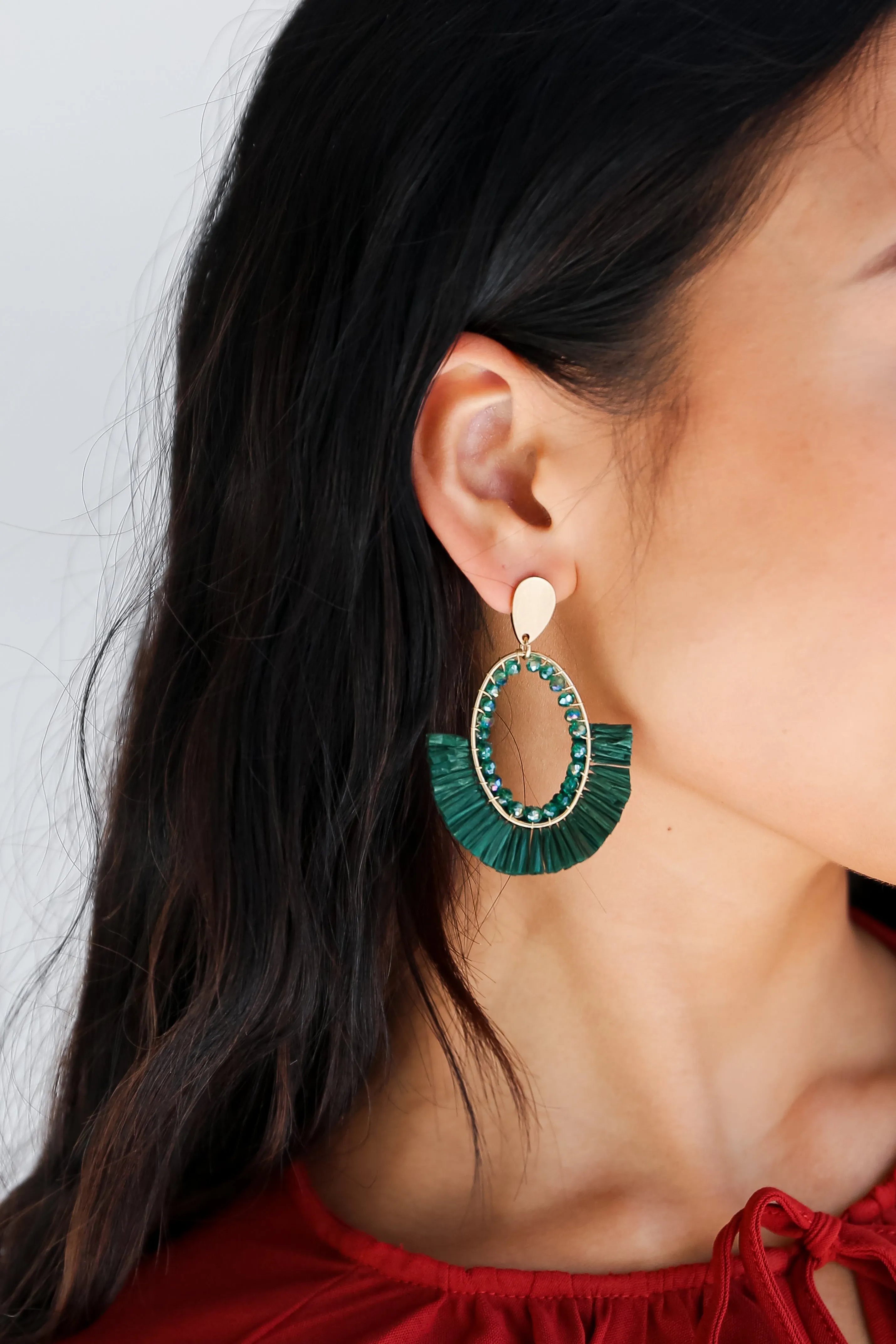 Brittany Green Fringe Statement Earrings