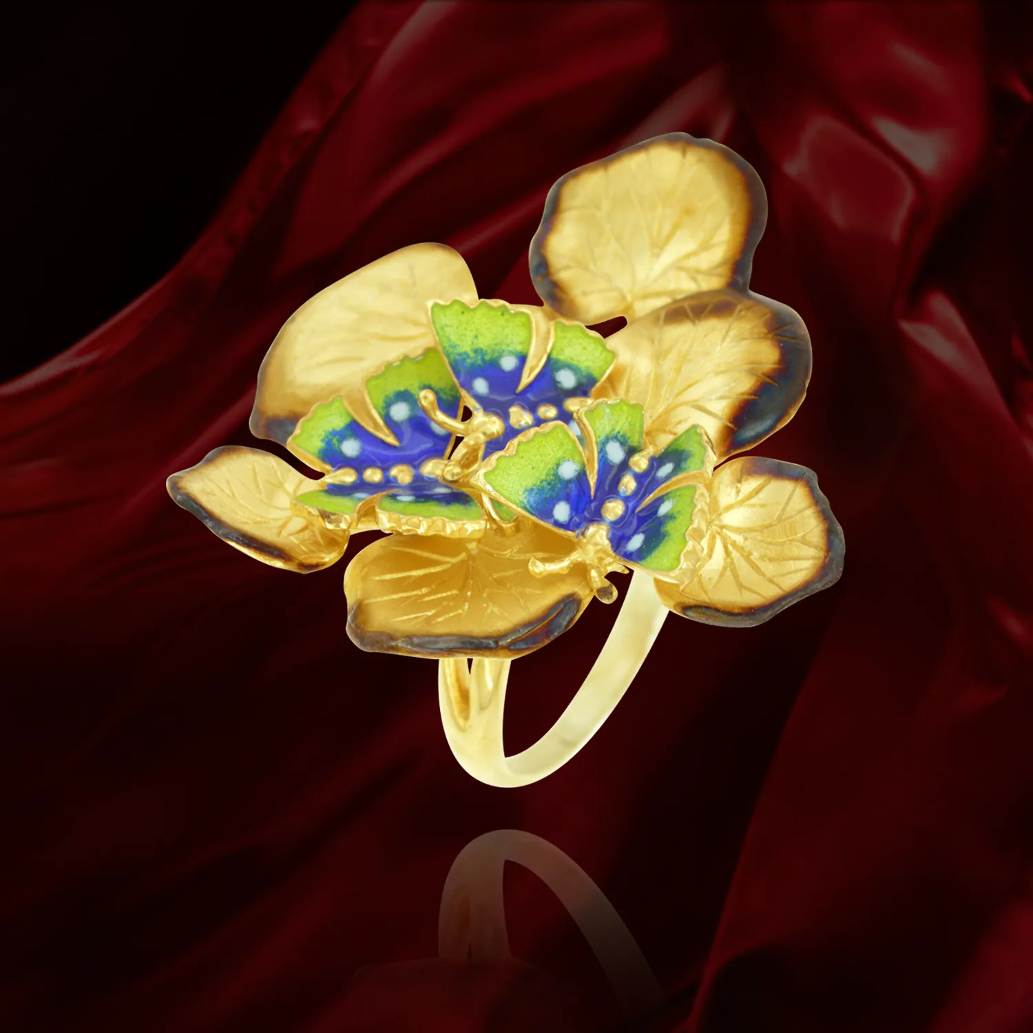 Butterfly and Ember Leaf Ring