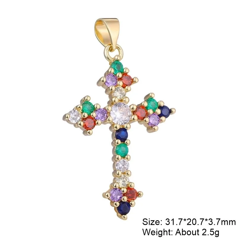 Casual Elegant Classic Style Cross Copper Plating Inlay Zircon 18k Gold Plated White Gold Plated Charms