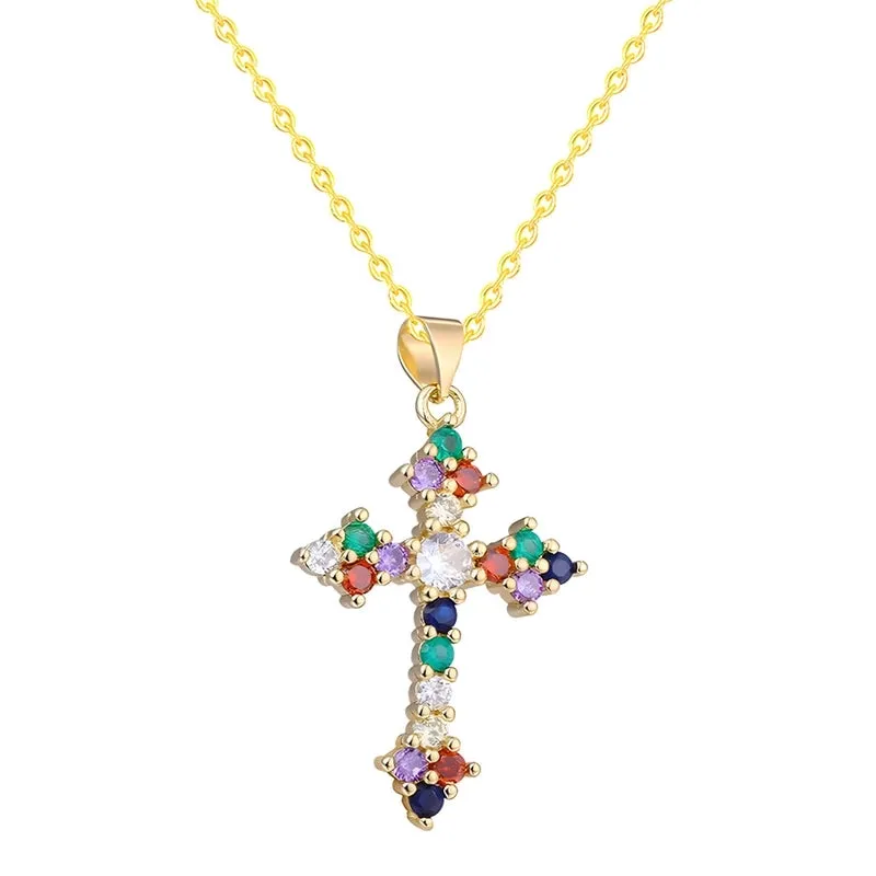 Casual Elegant Classic Style Cross Copper Plating Inlay Zircon 18k Gold Plated White Gold Plated Charms