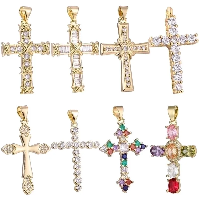 Casual Elegant Classic Style Cross Copper Plating Inlay Zircon 18k Gold Plated White Gold Plated Charms