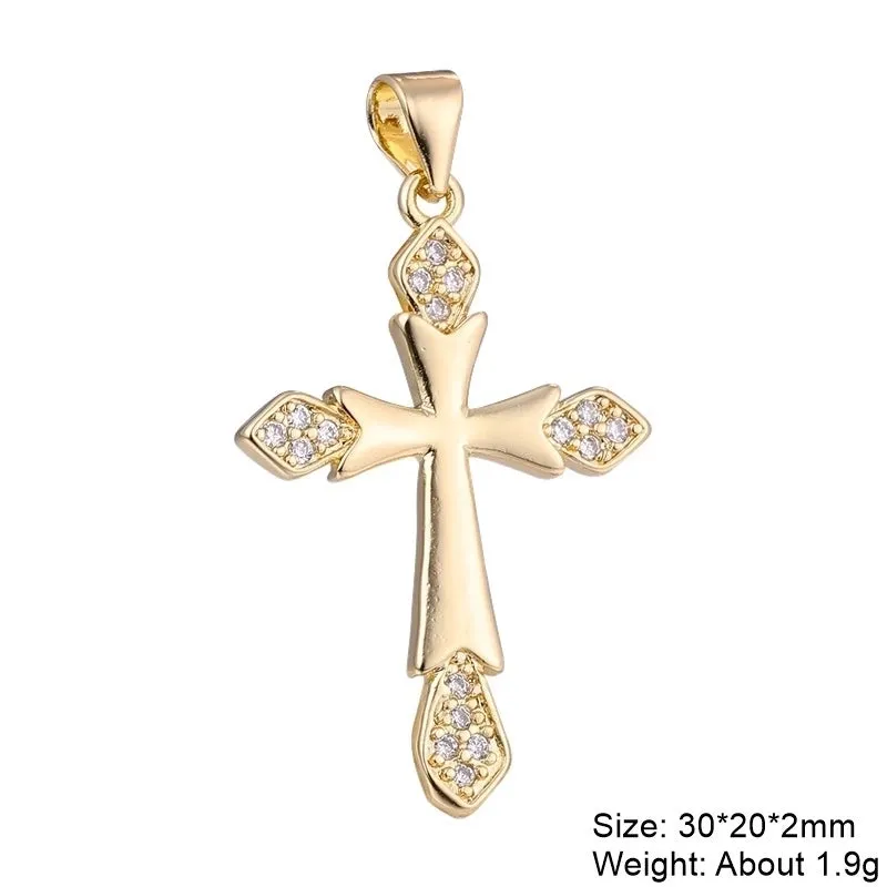 Casual Elegant Classic Style Cross Copper Plating Inlay Zircon 18k Gold Plated White Gold Plated Charms