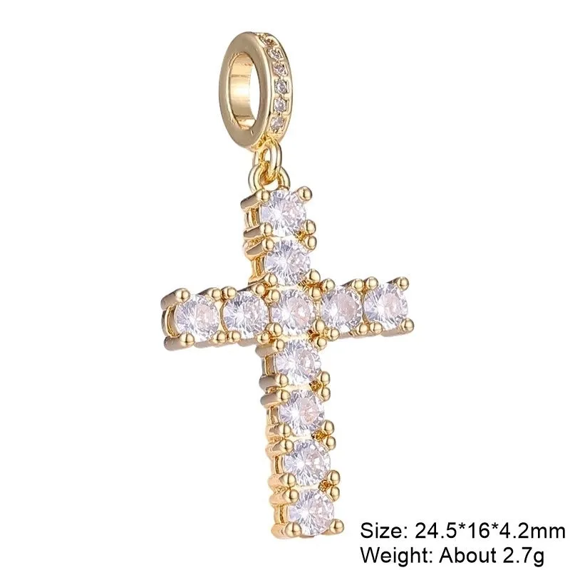 Casual Elegant Classic Style Cross Copper Plating Inlay Zircon 18k Gold Plated White Gold Plated Charms