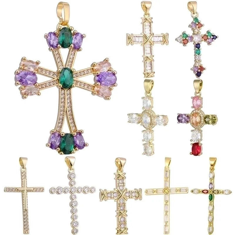 Casual Elegant Classic Style Cross Copper Plating Inlay Zircon 18k Gold Plated White Gold Plated Charms