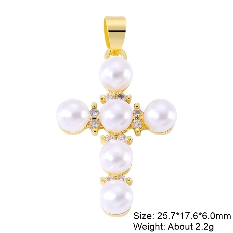 Casual Elegant Classic Style Cross Copper Plating Inlay Zircon 18k Gold Plated White Gold Plated Charms