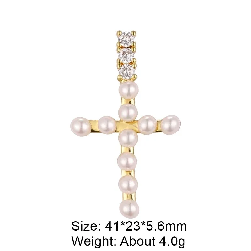 Casual Elegant Classic Style Cross Copper Plating Inlay Zircon 18k Gold Plated White Gold Plated Charms