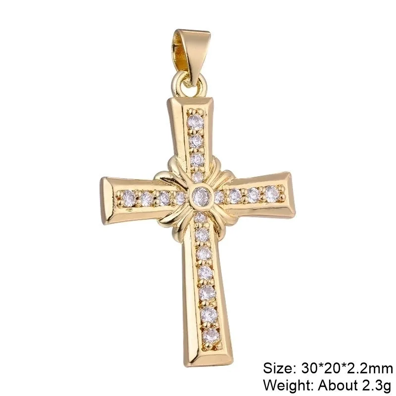 Casual Elegant Classic Style Cross Copper Plating Inlay Zircon 18k Gold Plated White Gold Plated Charms