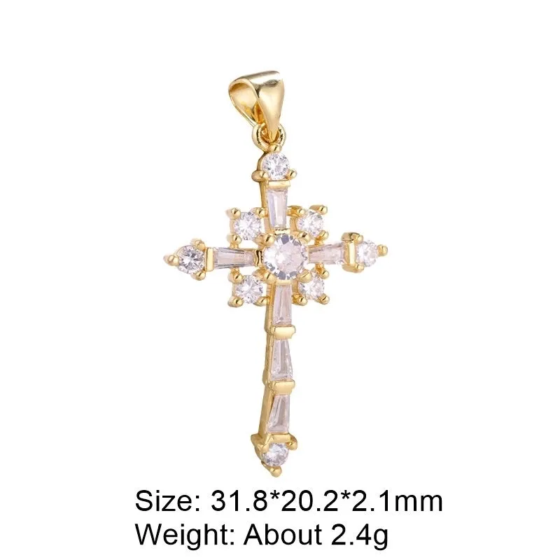 Casual Elegant Classic Style Cross Copper Plating Inlay Zircon 18k Gold Plated White Gold Plated Charms