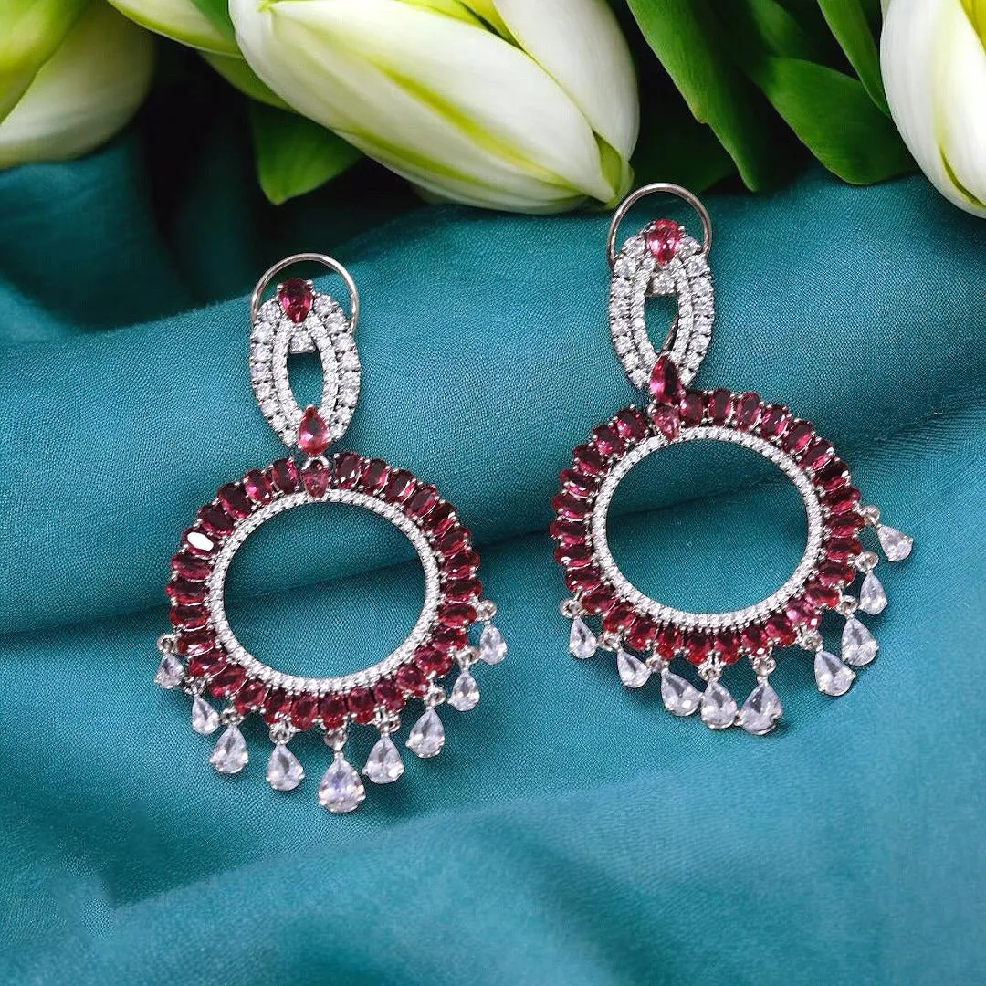 Circular Silver Plated Festive Earrings Set For Wedding