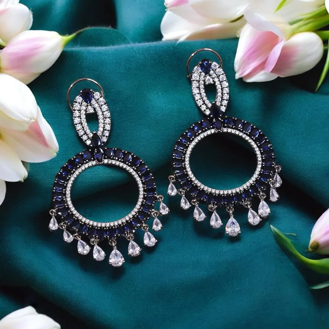 Circular Silver Plated Festive Earrings Set For Wedding