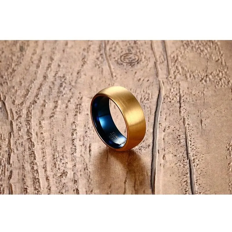 Classical Gold & Blue Men's Tungsten Wedding Band