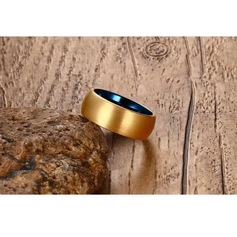 Classical Gold & Blue Men's Tungsten Wedding Band