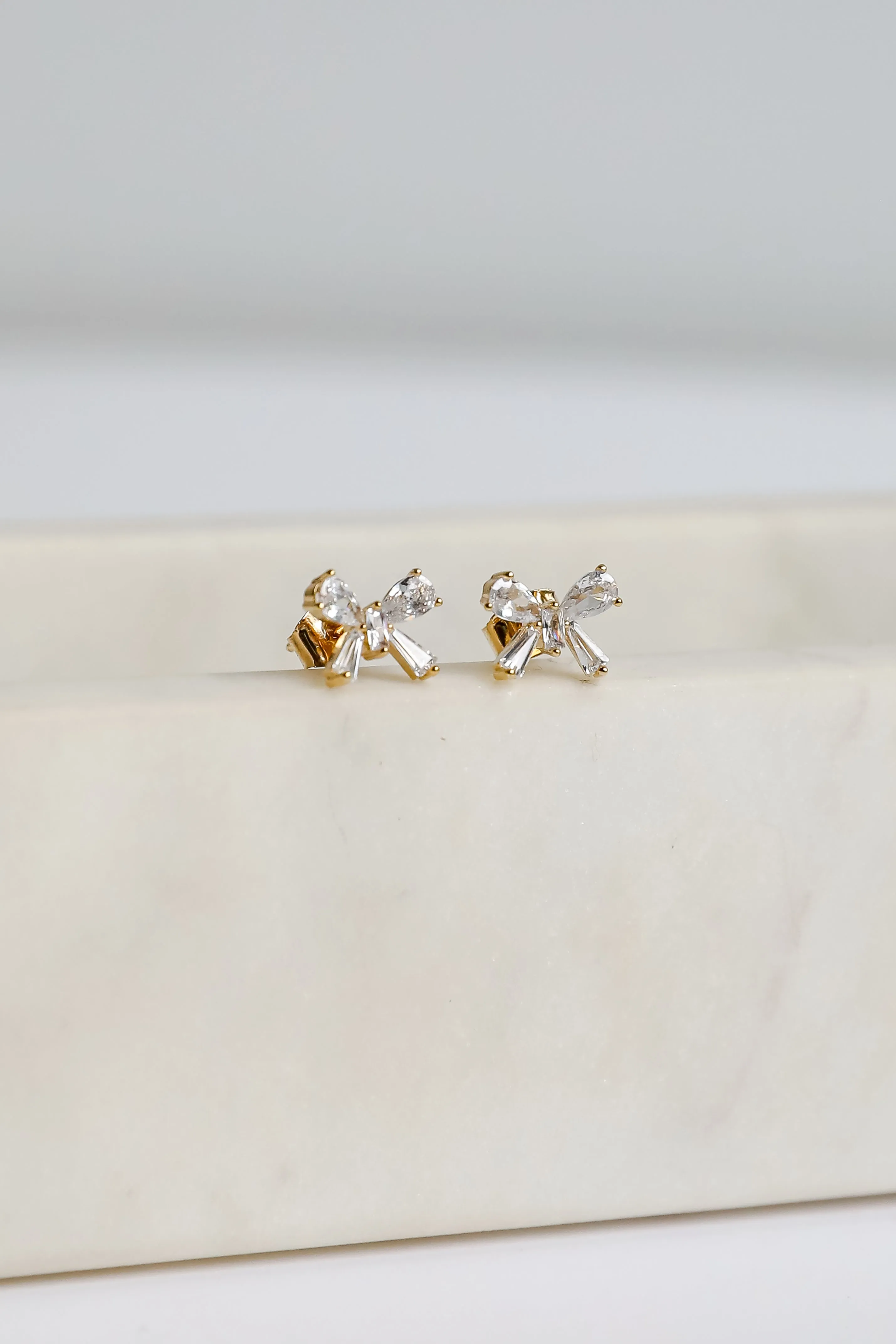 Claudia Gold Gemstone Bow Stud Earrings