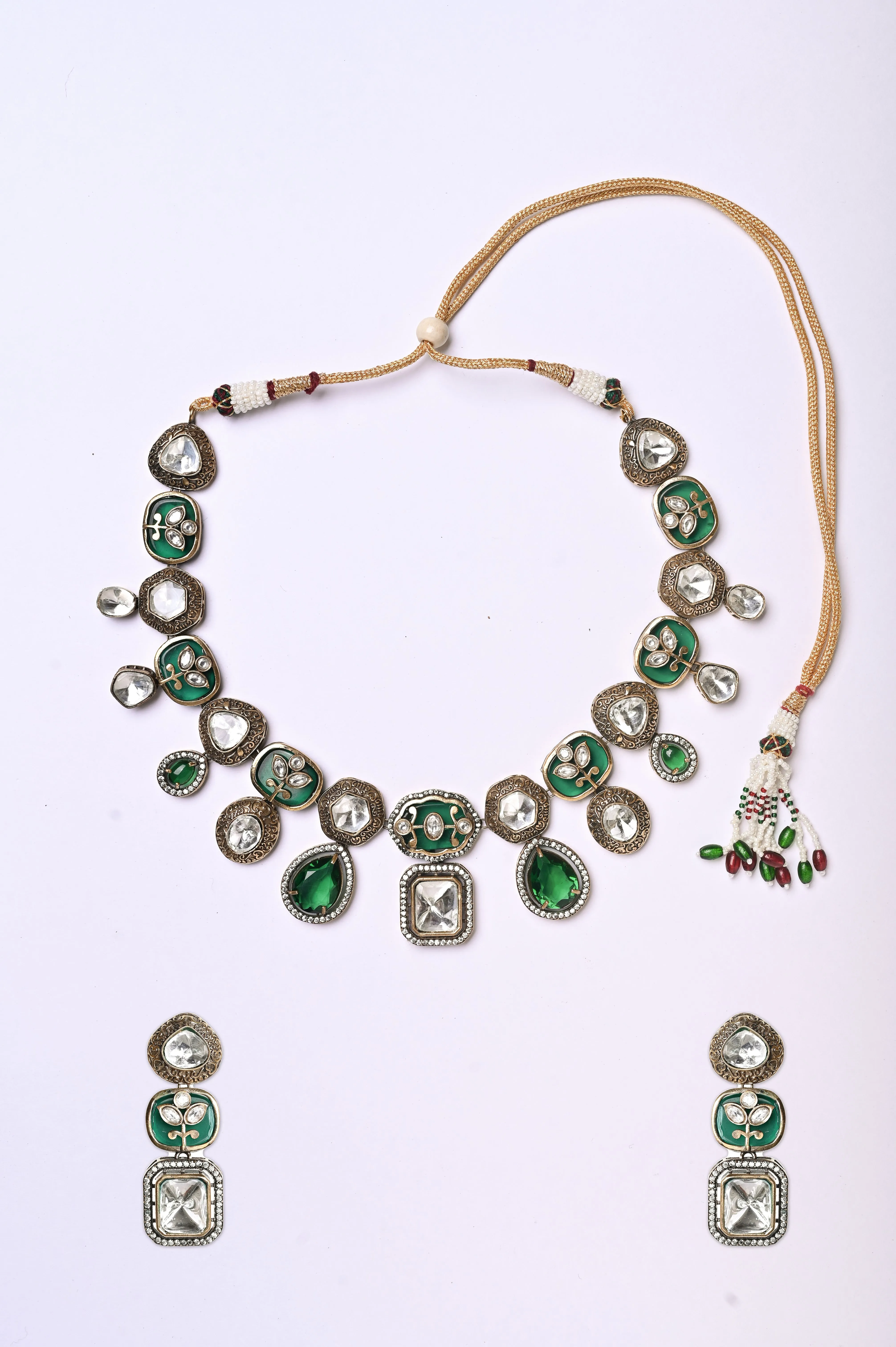 Collar Necklace Set with Stone Work and Polki Design