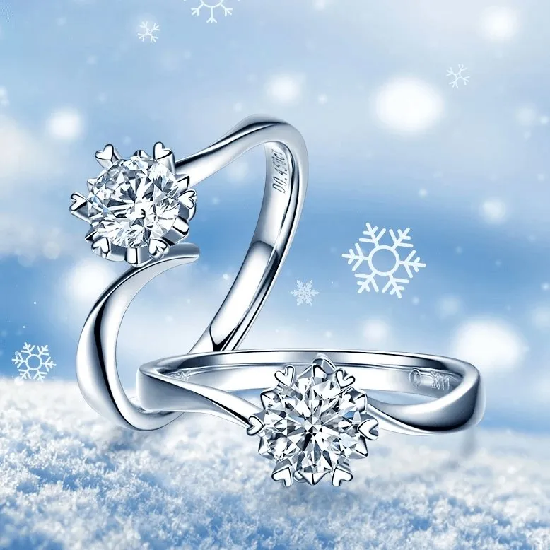 Created Diamond Ring Exquisite Six-petal Snowflake