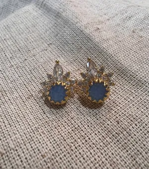 Crystal Crown Earrings with Blue Center