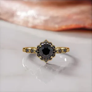 Dark Obsession Halo  Natural Black Diamond Round Cut Engagement Ring