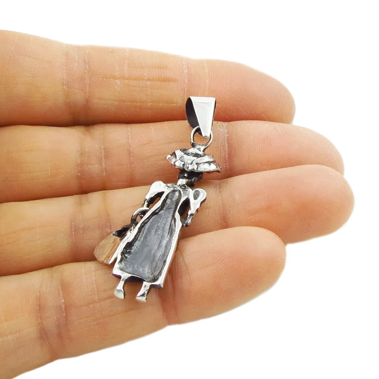 Day of the Dead Skeleton Sterling Silver Pendant Necklace