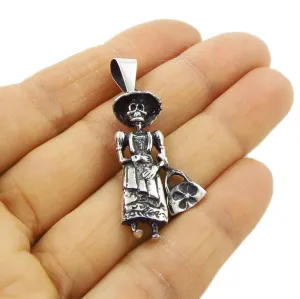 Day of the Dead Skeleton Sterling Silver Pendant Necklace