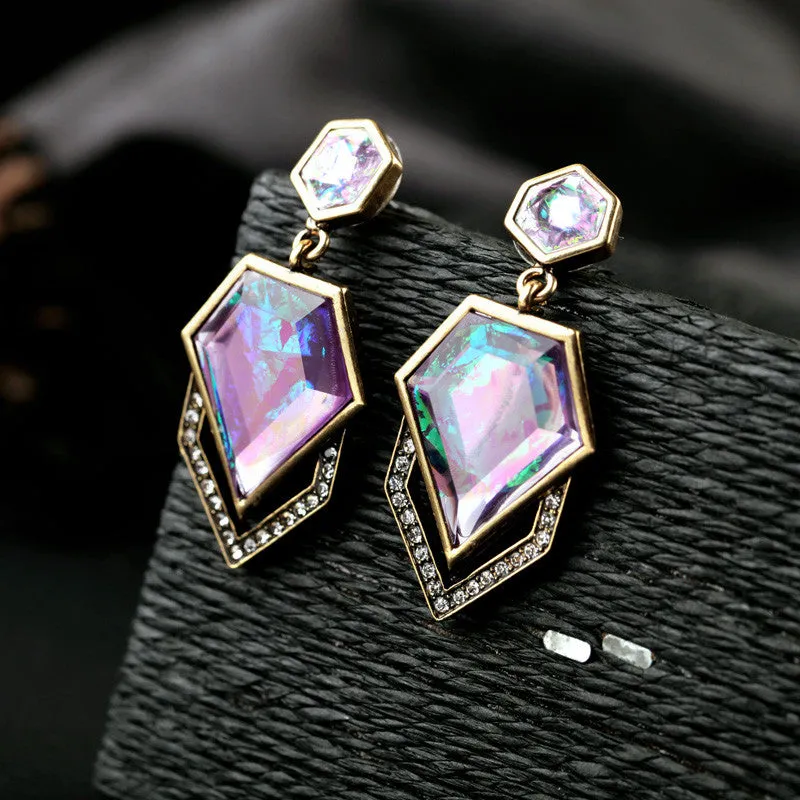 Dazzle Color Geometric Imitation Gems Brand Designer Women's Trendy Drop Earrings