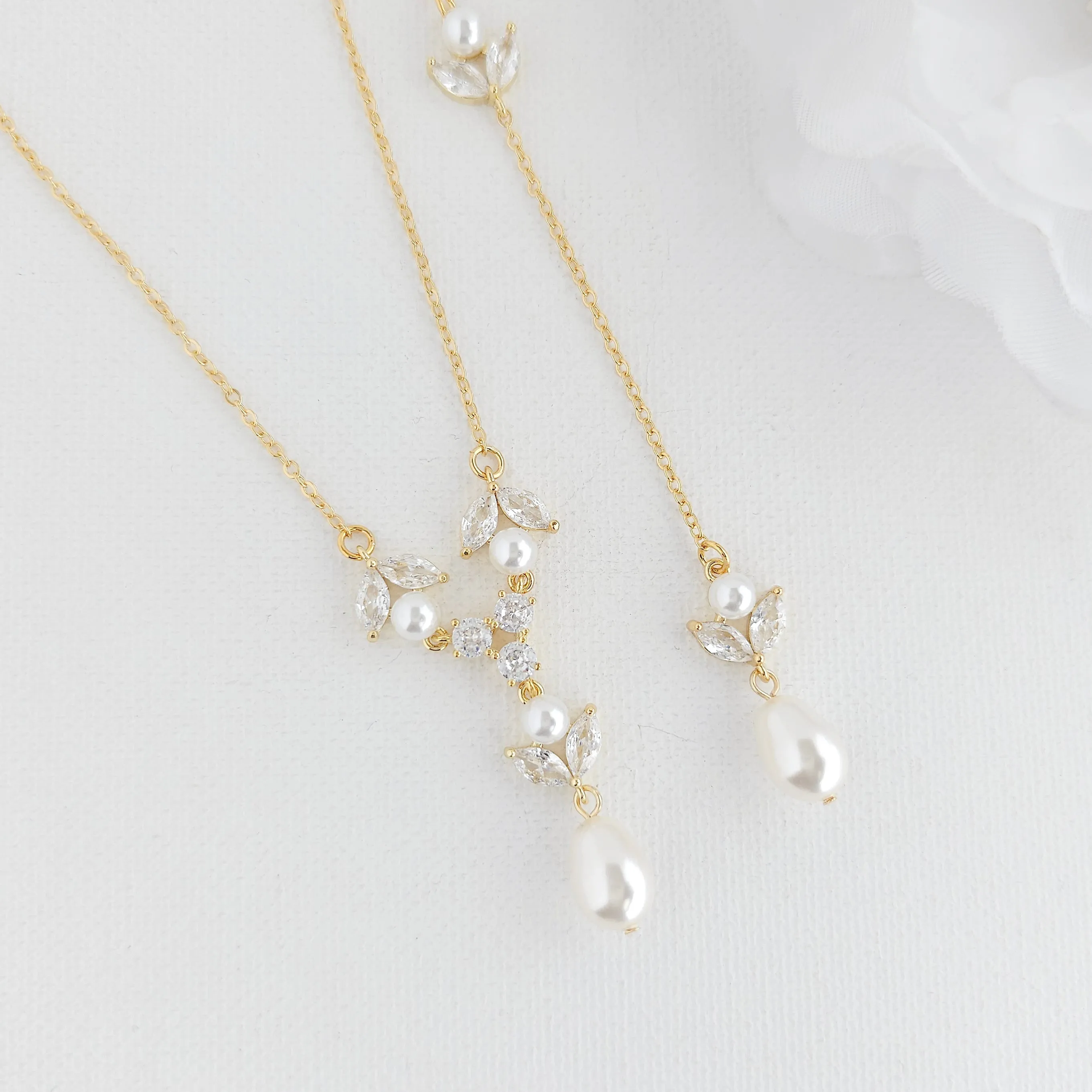 Detachable Pearl & CZ Backdrop Necklace-Leila