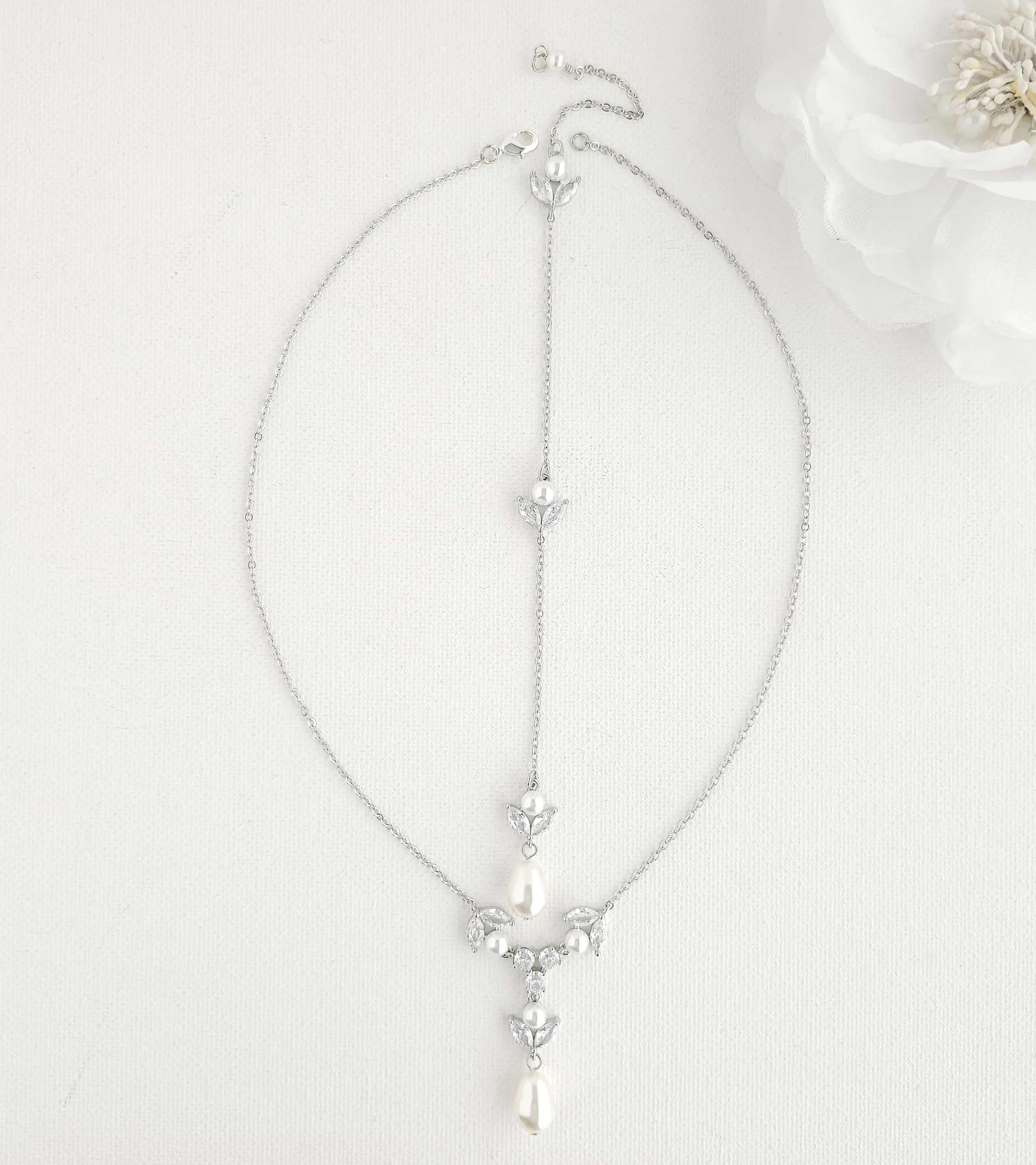 Detachable Pearl & CZ Backdrop Necklace-Leila