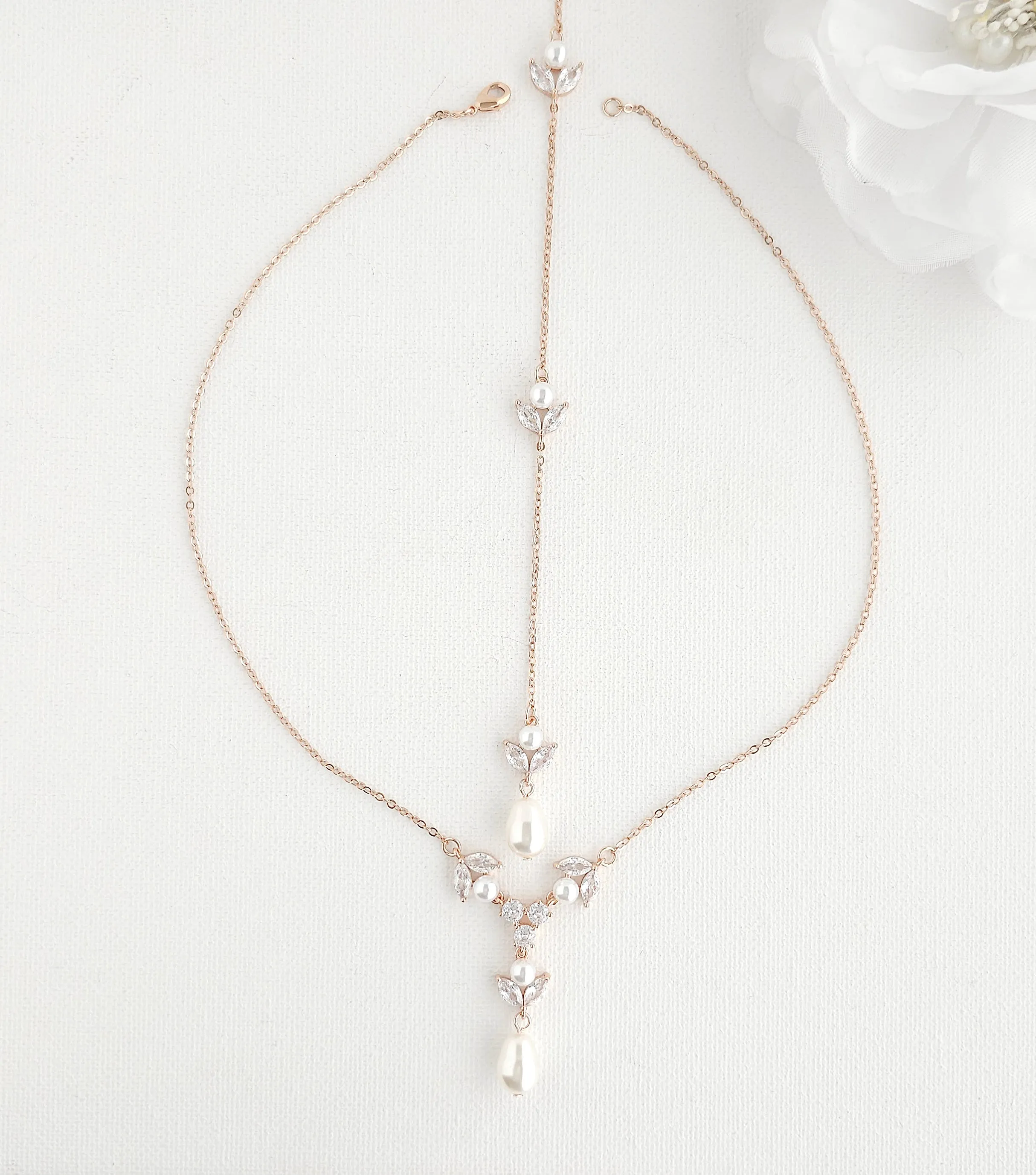 Detachable Pearl & CZ Backdrop Necklace-Leila