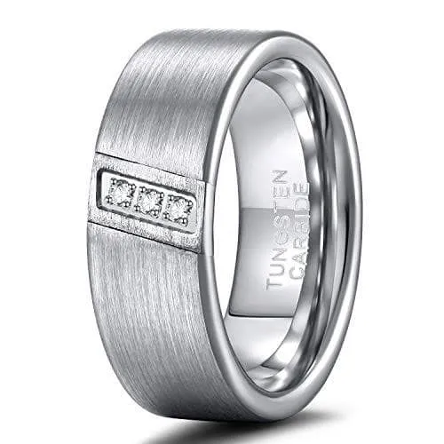 Diagonal Created Diamond Men's Tungsten Wedding Band