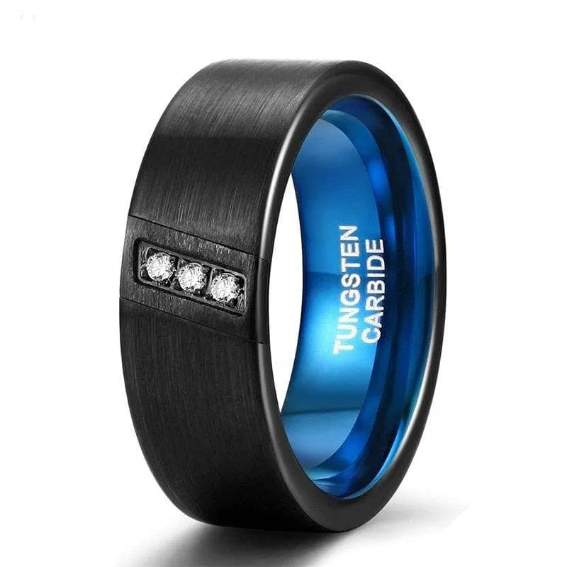 Diagonal Created Diamond Men's Tungsten Wedding Band