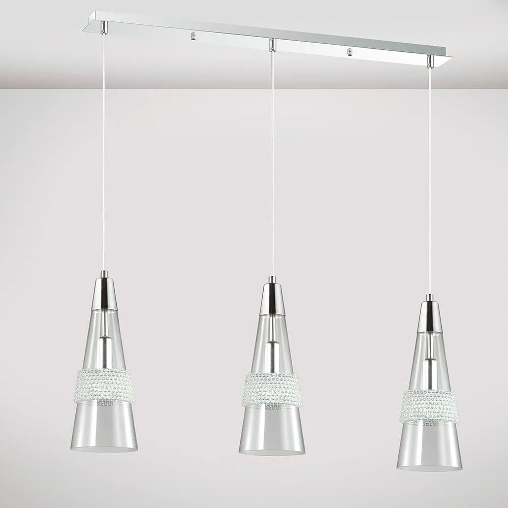 Diyas  IL31606 Emilia Pendant 3 Light Linear Polished Chrome/Crystal