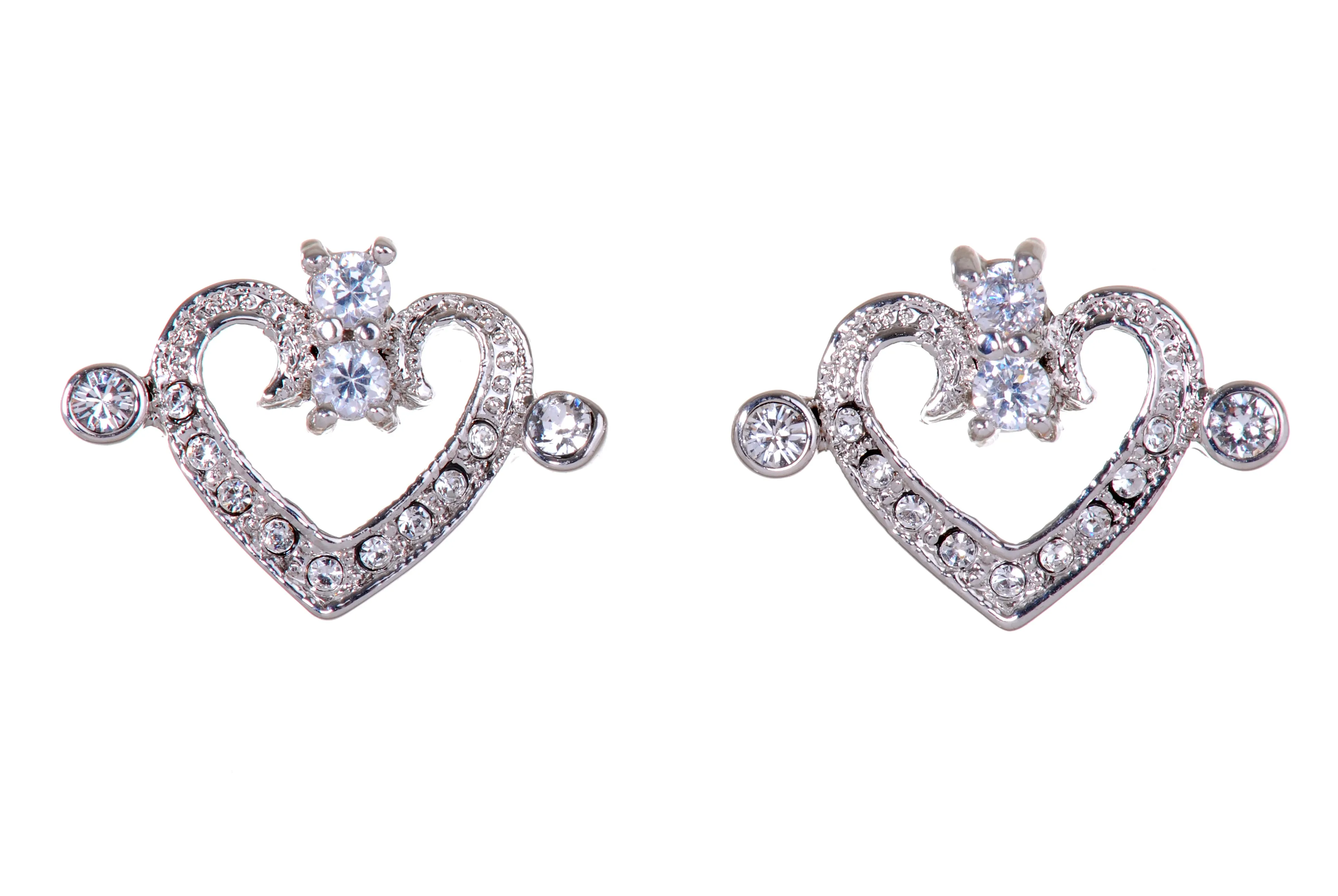 E7109 Regal Hearts Rhodium Plated Swarovski Elements Heart Earrings