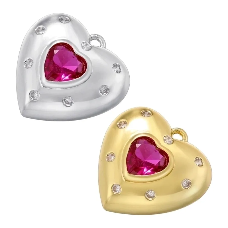 Elegant Heart Shape Copper Plating Inlay Zircon 18k Gold Plated Charms