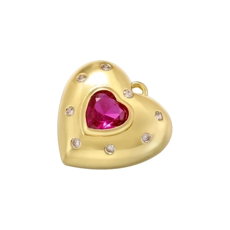 Elegant Heart Shape Copper Plating Inlay Zircon 18k Gold Plated Charms