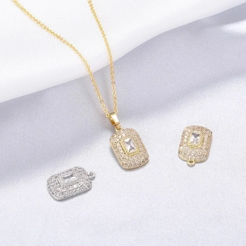 Elegant Luxurious Shiny Square Copper Plating Inlay Zircon 18k Gold Plated Pendants