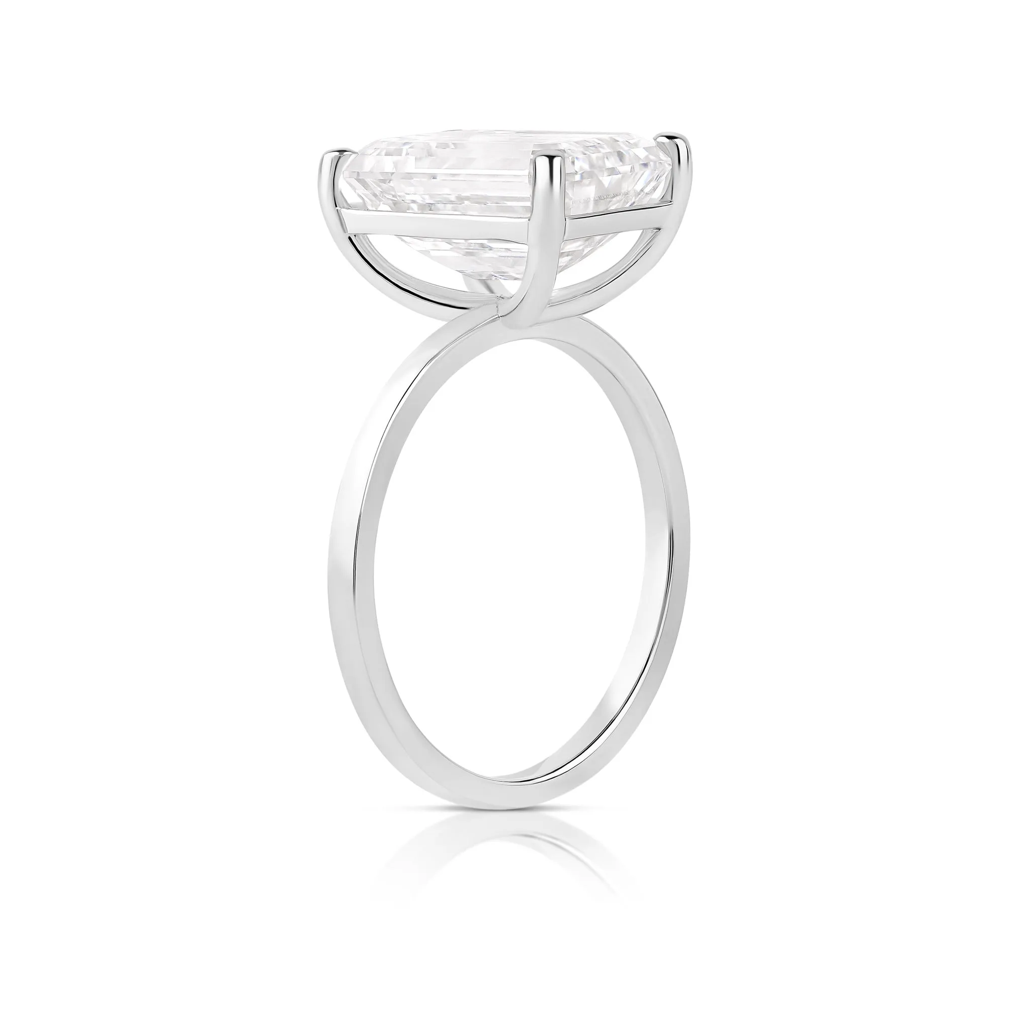 Emerald Cut Lab Diamond on Thin Solid Band Ring - IGI Certified