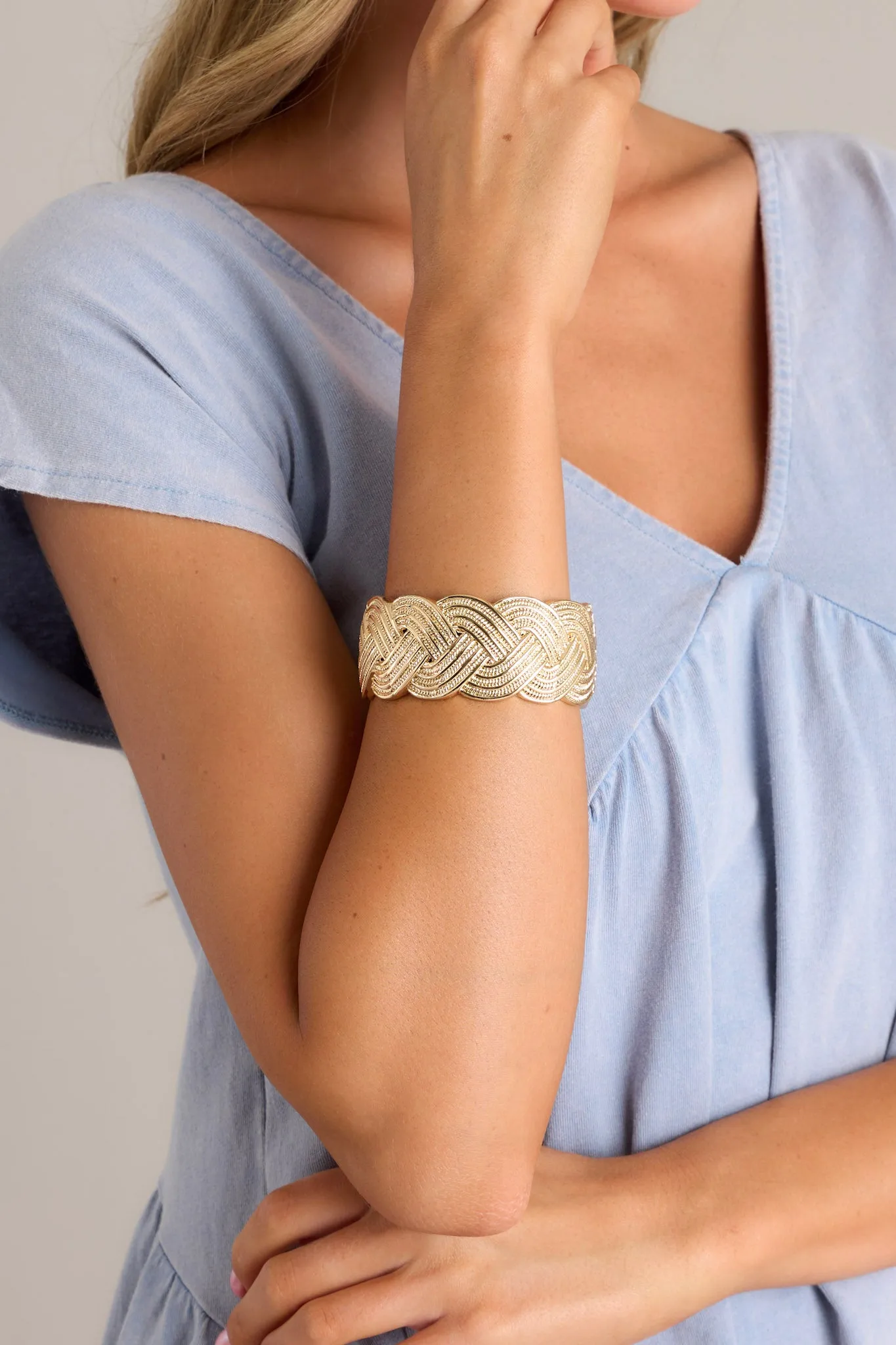 Eternal Glow Gold Textured Hinged Cuff Bracelet