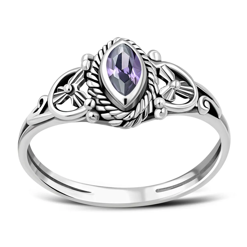 Faceted Amethyst Stone Sterling Silver Ring