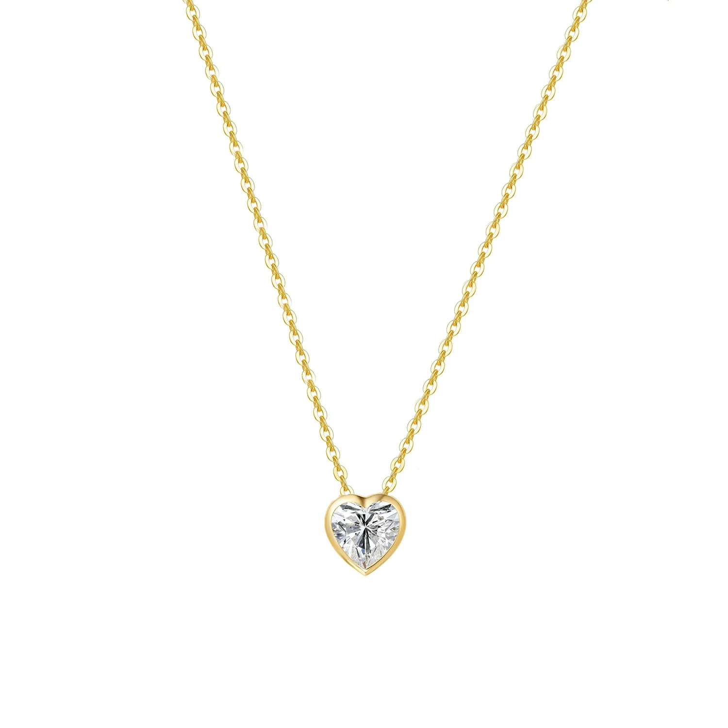 FANCIME Heart Shape Bezel 14K Yellow Gold Necklace