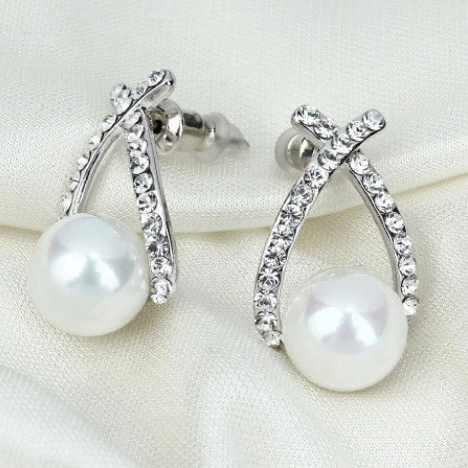 Fashion Gold/Silver Pearl & Crystal Stud Earrings