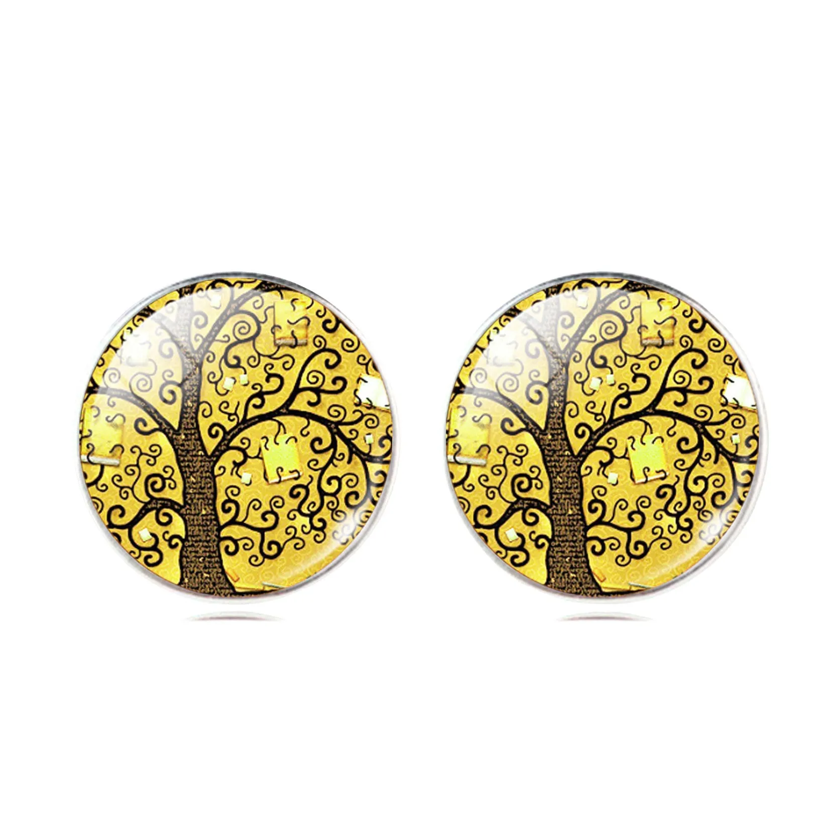 Fashion Life Tree Earrings Classic Glass Cabochon Stud Earrings Fashion Silver Color Earrings for Women Gift Valentine's Day