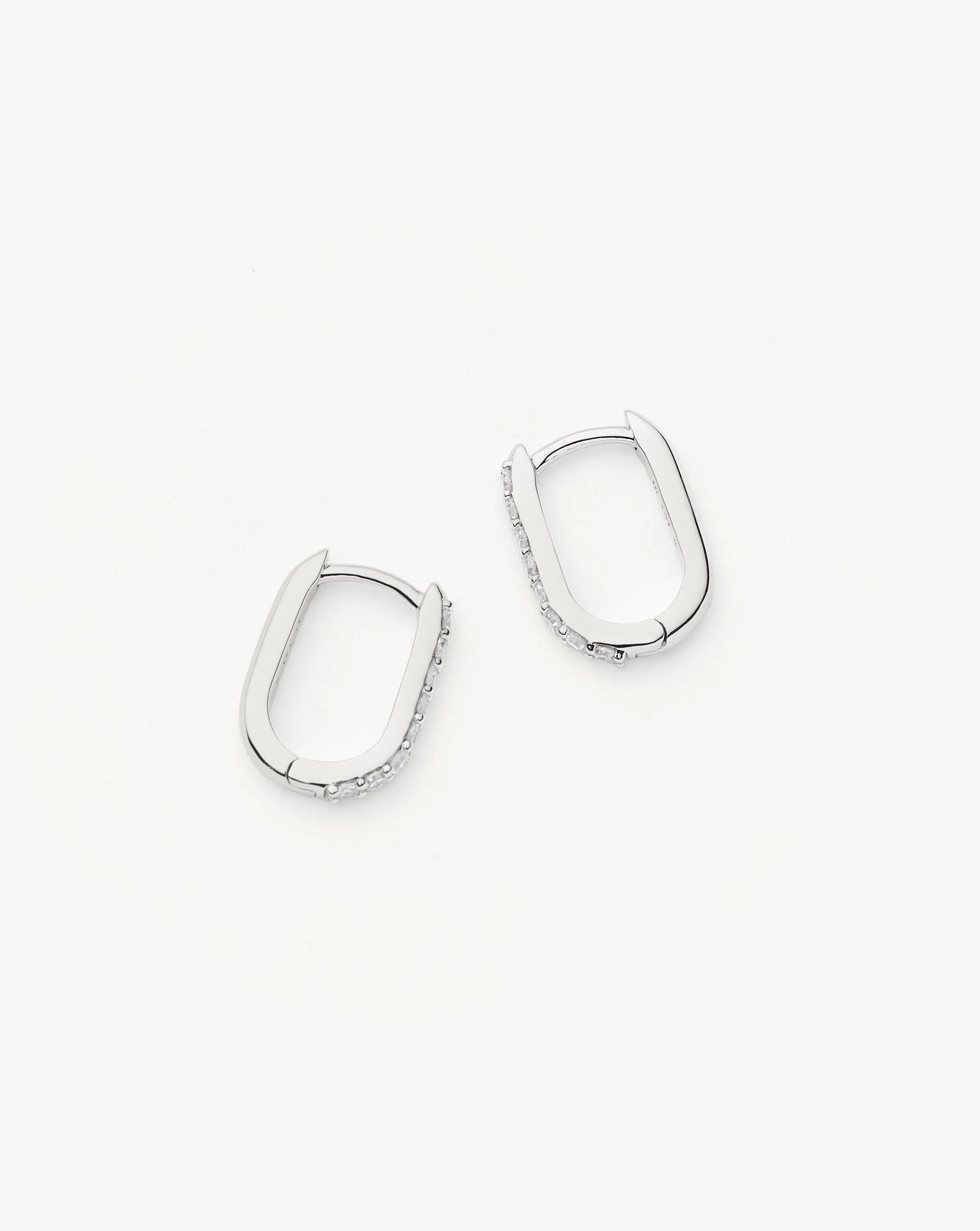 Fine Diamond Ovate Mini Hoop Earrings | 14ct Solid White Gold/Diamond