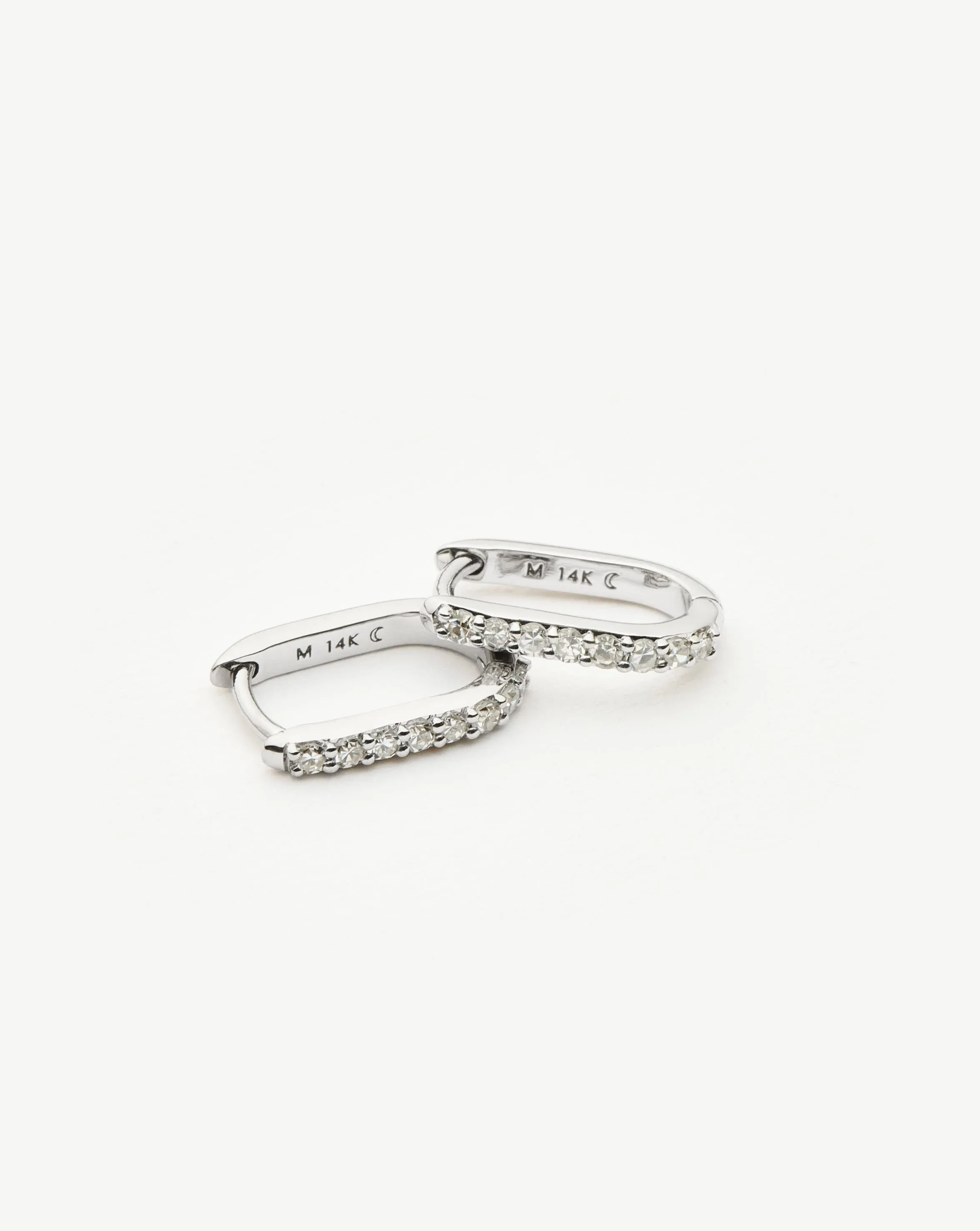 Fine Diamond Ovate Mini Hoop Earrings | 14ct Solid White Gold/Diamond