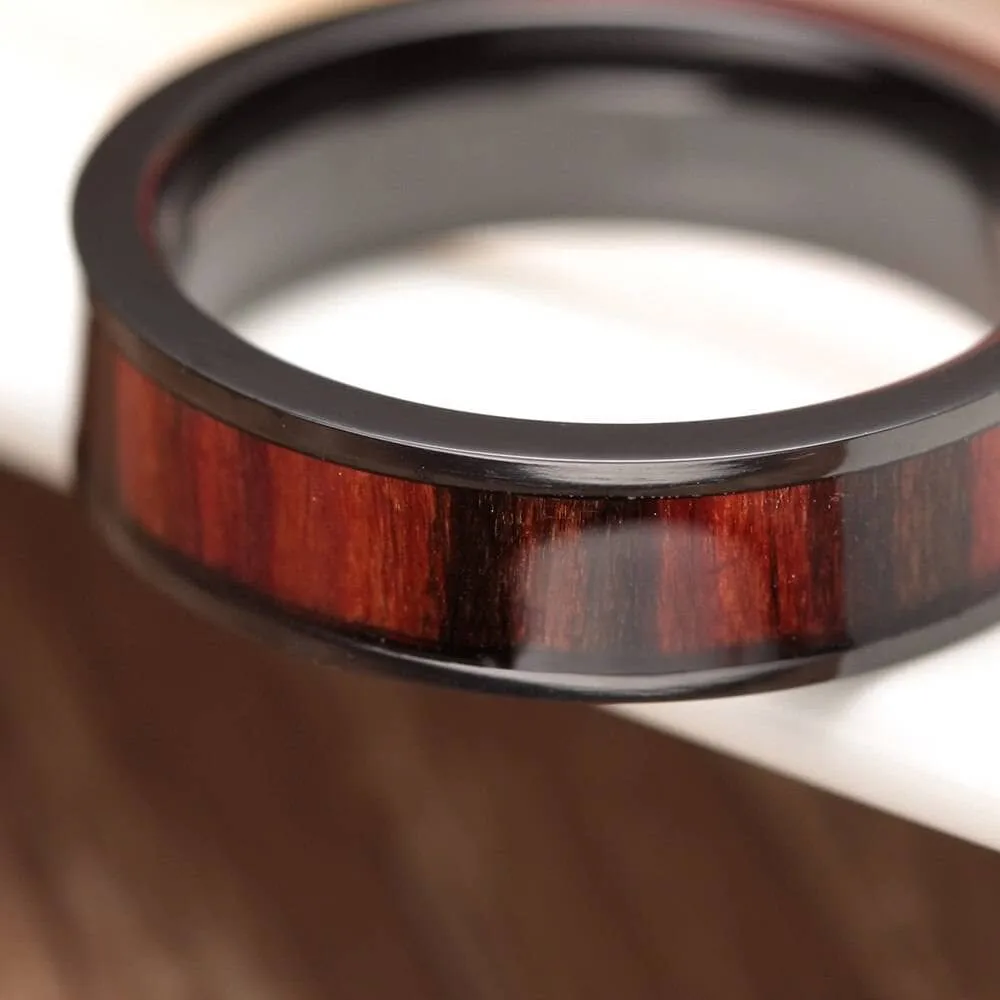 Flat Vintage Wooden Titanium Wedding Band