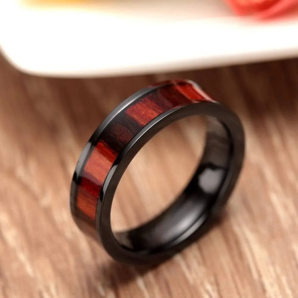 Flat Vintage Wooden Titanium Wedding Band