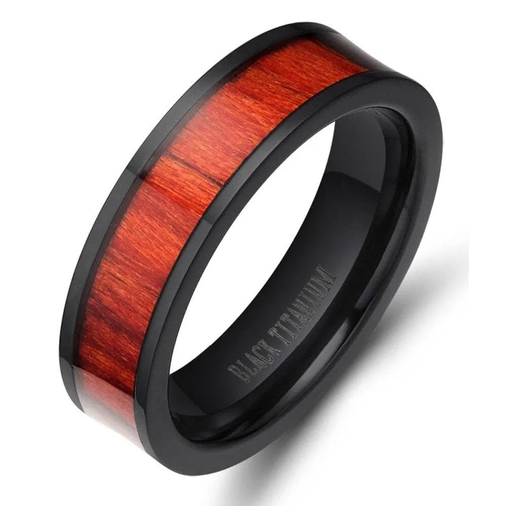 Flat Vintage Wooden Titanium Wedding Band