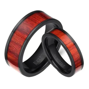 Flat Vintage Wooden Titanium Wedding Band