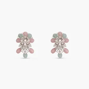 Floral Elegance CZ Mint Beads Stud Earrings