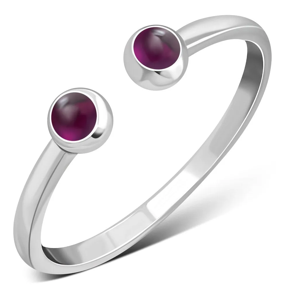 Garnet Stone Sterling Silver Open Ring