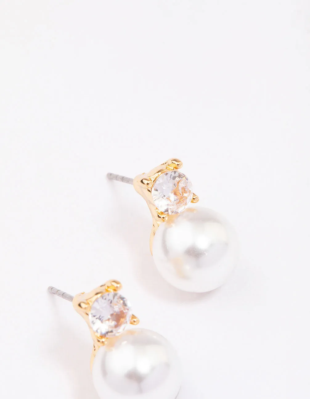 Gold Diamante & Pearl Stud Earrings